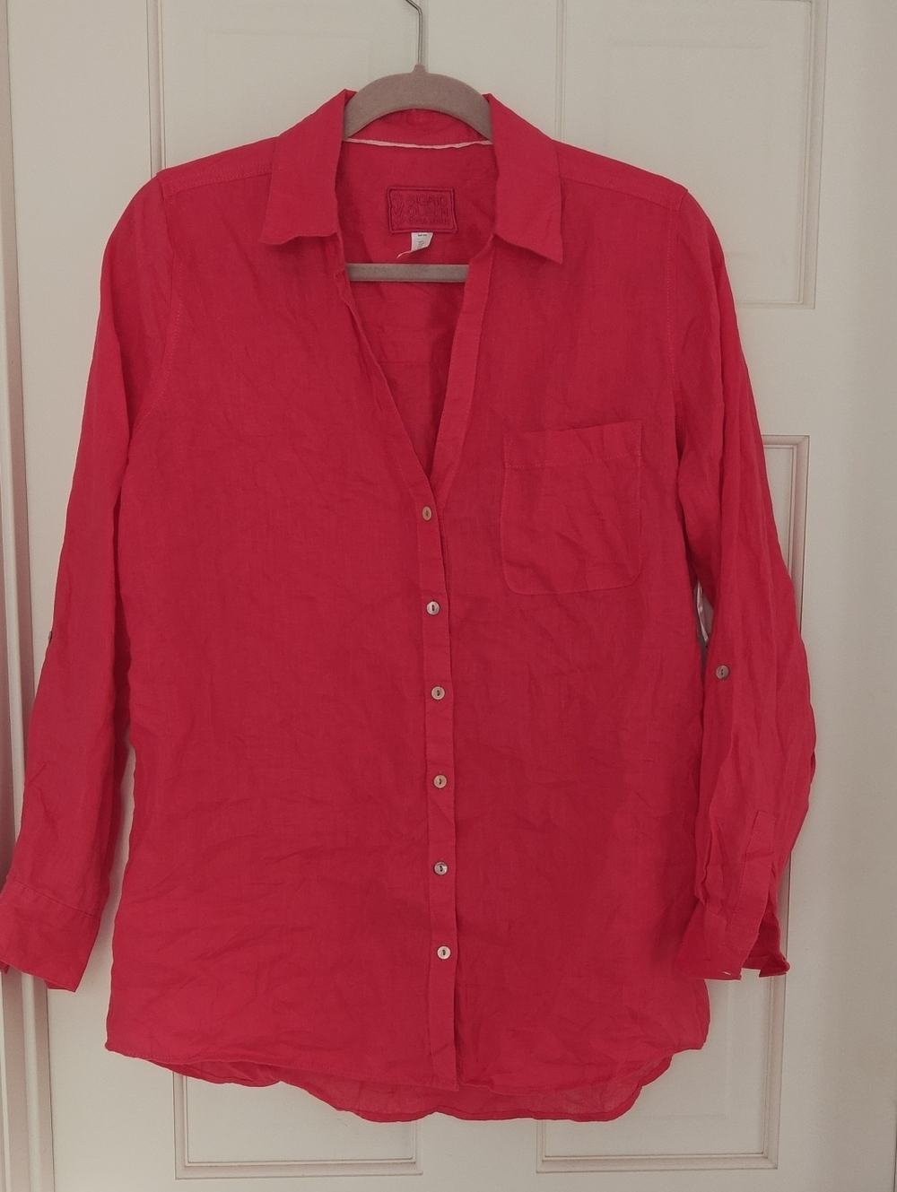 Sigrid Olsen Pink Button-Down 100% Linen Shirt Size S